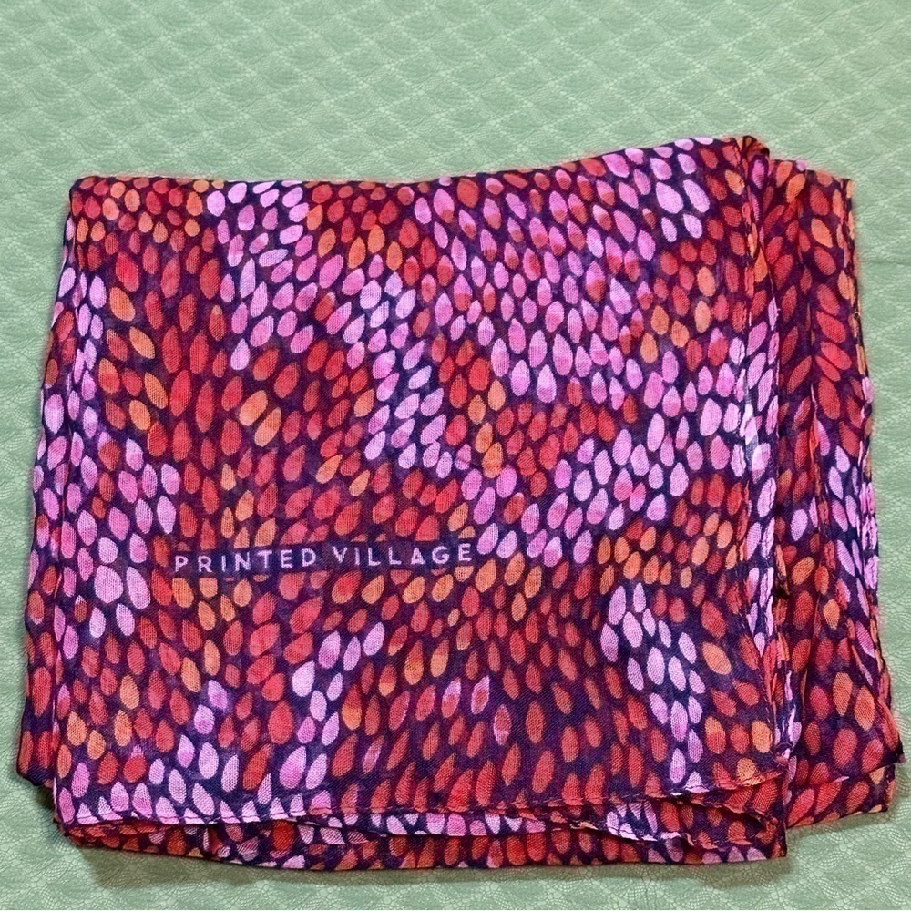 •PRINTED Village Scarf Multicolor Teardrop Size 74”x37”